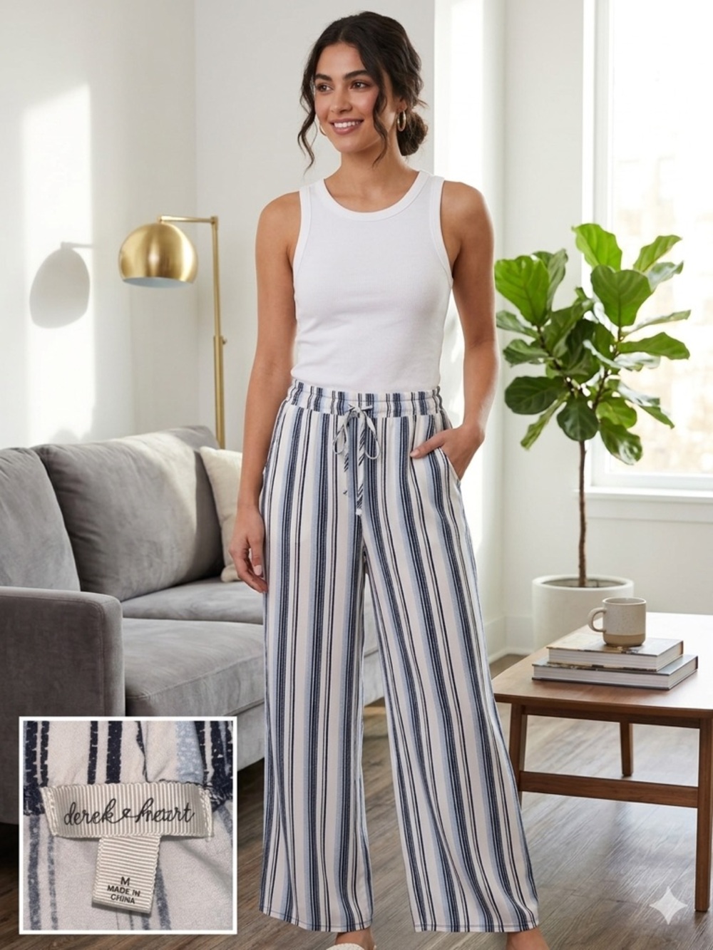Derek Heart High-Rise Striped Wide Leg Palazzo Pants